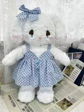 Peluche conejo con vestido azul de lunares y lazo